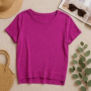 Eileen Fisher Organic Linen Cotton Slub Knit Top Purple Stretch Womens Small
